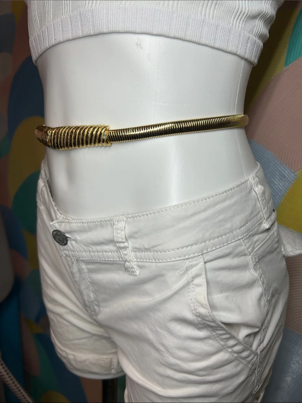 Vintage 1980s Gold Ribbed Metal Waist Chain Belt - Women Accessories